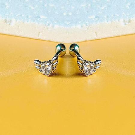 Angel Wing Heart 316L Surgical Stainless Steel Pave Cubic Zirconia Tongue Rings FS-WG901EE-01-1