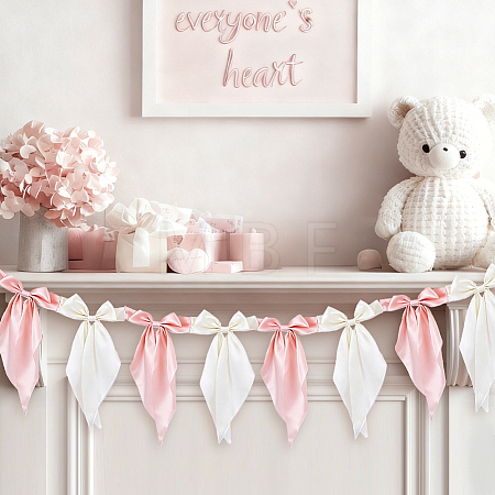Polyester Bowknot Hanging Banner OFST-WH0004-124-1