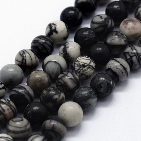 Natural Black Silk Stone/Netstone Beads Strands X-G-I199-11-6mm-1