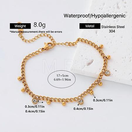 304 Stainless Steel Pave Clear Cubic Zirconia Charm Bracelets for Women EP0929-5-1