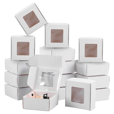30Pcs Foldable Square Paper Storage Gift Boxes with Visible Window CON-PH0003-62B-1