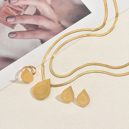 Stainless Steel Teardrop Necklace & Earrings & Ring Sets for Women EE9030-1