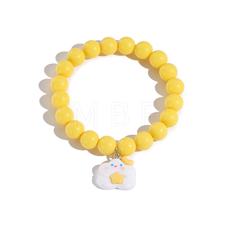 Resin Charm Round Acrylic Beaded Stretch Bracelets for Kid WG37424-03-1