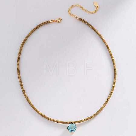 304 Stainless Glass Hexagon Pendant Waxed Cord Necklaces for Women WG86E7E-03-1