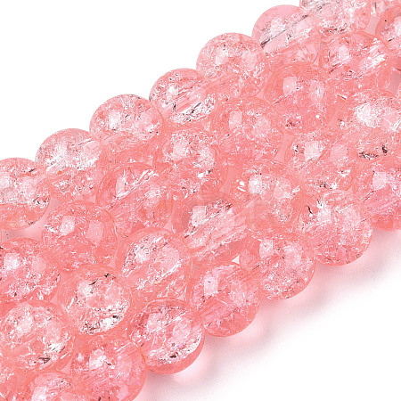 1Strand Salmon Transparent Crackle Glass Round Beads Strands X-CCG-Q001-8mm-03-1