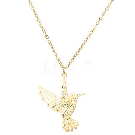 201 Stainless Steel Laser Cut Bird Pendant Necklaces for Women FS-WG55B1A-01-1