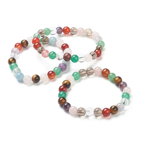 Natural Mixed Wealth Stone Beaded Stretch Bracelets BJEW-D446-C-39-1
