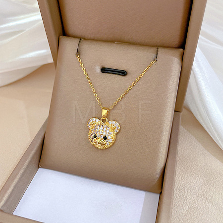 Brass with Rhinestone Bear Pendant Necklaces NJEW-Z026-03A-1