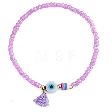 Glass Seed Bead Evil Eye Stretch Bracelets TV4685-3-1