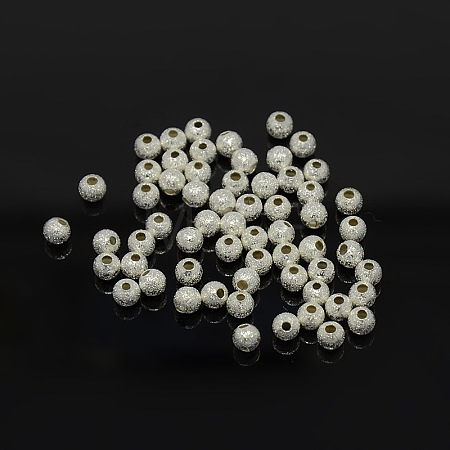 4mm Silver Color Plated Brass Round Textured Beads X-EC247-S-1