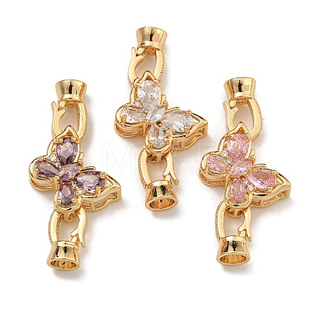Brass Micro Pave Cubic Zirconia Fold Over Clasps KK-U037-11G-01-1