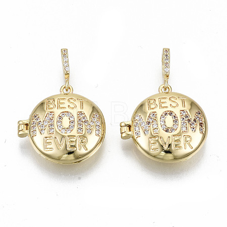 Brass Micro Pave Clear Cubic Zirconia Locket Pendants ZIRC-S067-220-NF-1
