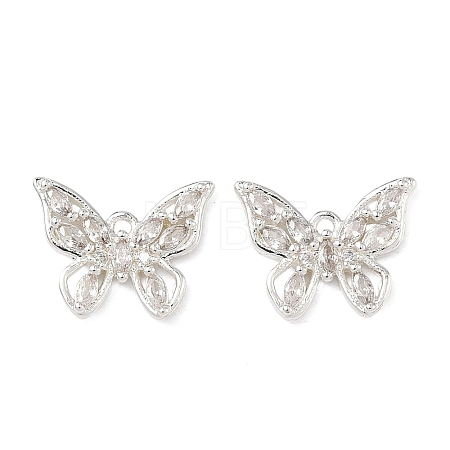 Brass Micro Pave Clear Cubic Zirconia Charms KK-C168-27S-1