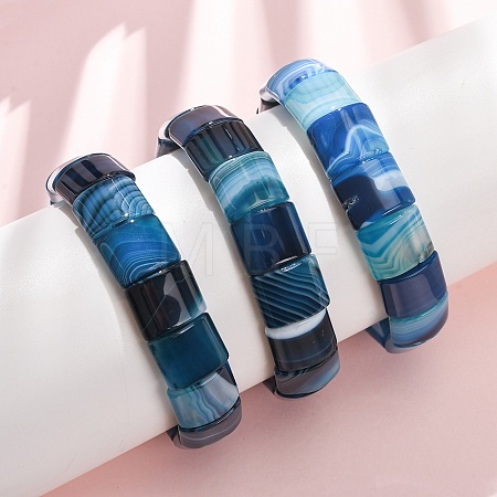 Square Natural Banded Agate(Dyed & Heated) Beaded Stretch Bracelets for Women Men GG-CBA9ACE-B15-1