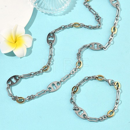 201 Stainless Steel Chain Necklaces & Chain Bracelets SJEW-G087-01GP-1