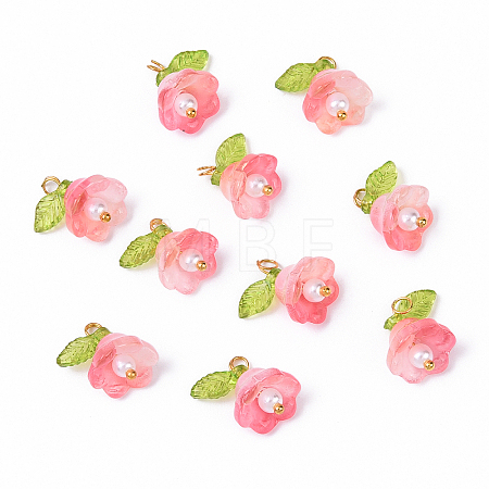 10Pcs Acrylic & Glass Flower Pendants PALLOY-YW00116-10-1