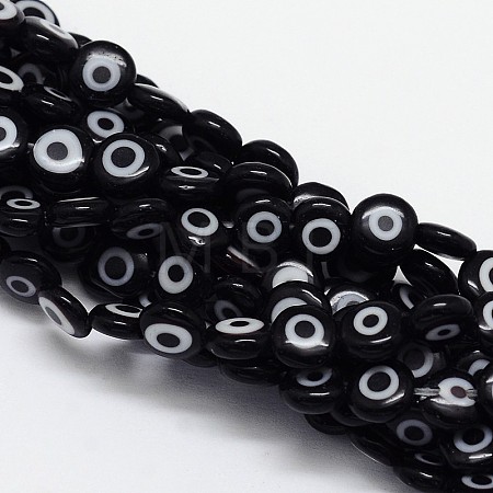 Handmade Evil Eye Lampwork Flat Round Bead Strands LAMP-L058-10mm-10-1