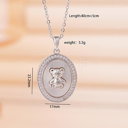 Brass Micro Pave Clear Cubic Zirconia with Natural White Shell Pendant 304 Stainless Steel Cable Chain Necklaces for Women WGAF233-02-1