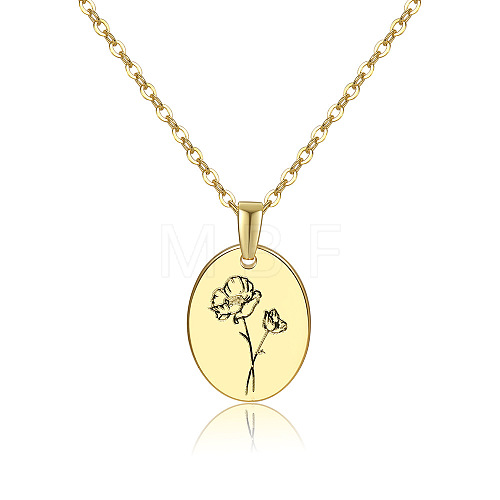 304 Stainless Steel Birth Month Flower Pendant Necklace HUDU-PW0001-034H-1