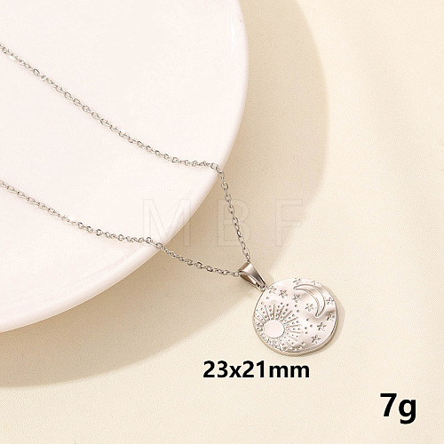 Vintage Stainless Steel Flat Round Sun Moon Pendant Necklaces ZQ4868-3-1