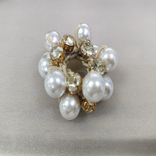 Plastic Imitation Pearl with Rhinestone Elastic Hair Ties PW-WGA89E1-04-1