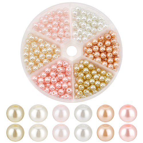   300Pcs 6 Colors Glass Pearl Beads HY-PH0001-13-1