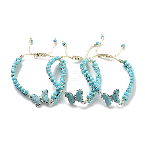 Natural Crackle Turquoise & Synthetic Turquoise Braided Round Bead Bracelets BJEW-K251-06I-1