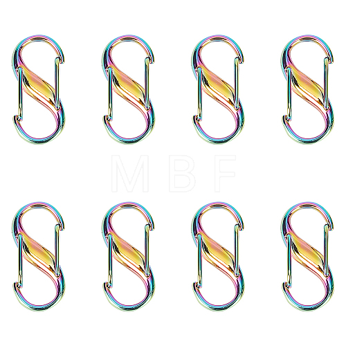 WADORN 8Pcs Aluminium Alloy Double Gated Carabiner S-Hook Clasps FIND-WR0007-80-1