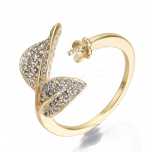 Brass Micro Cubic Zirconia Cuff Finger Ring Settings X-KK-T062-62G-NF-1