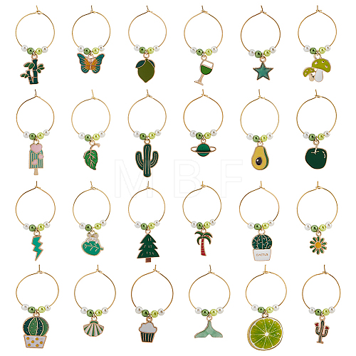 24Pcs 24 Style Summer Green Theme Alloy Enamel Wine Glass Charms AJEW-BC0003-92-1