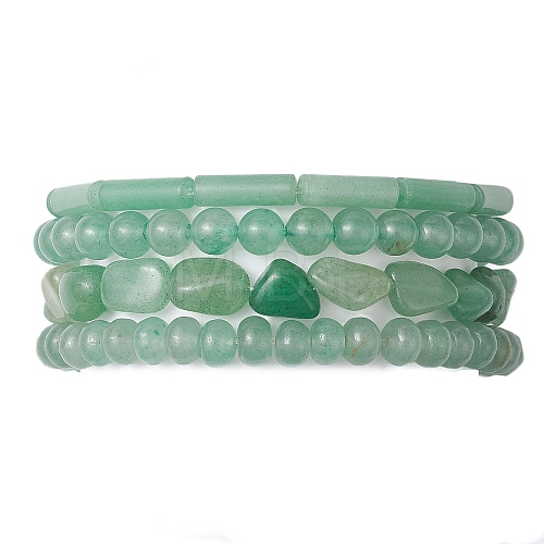 Natural Green Aventurine Beaded Stretch Bracelet Sets BJEW-JB10782-1