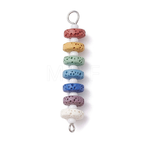 Chakra Natural Lava Rock Dyed Beaded Connector Charms PALLOY-JF02546-03-1