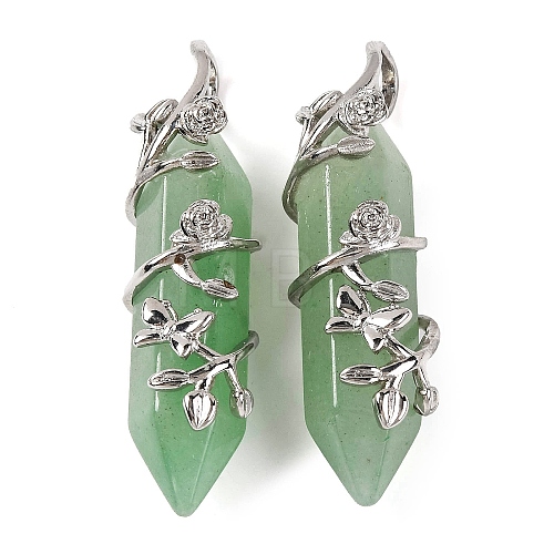 Natural Green Aventurine Double Terminal Pointed Pendants G-C144-03P-10-1