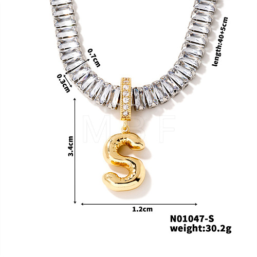 Golden Tone Brass Pave Clear Cubic Zirconia Letter Pendant Necklaces for Women YX4437-19-1