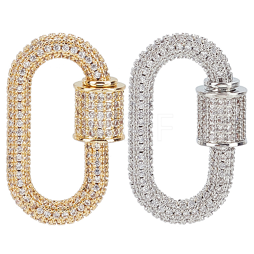 WADORN 2Pcs 2 Colors Brass Micro Pave Clear Cubic Zirconia Screw Carabiner Lock Charms ZIRC-WR0001-01-1