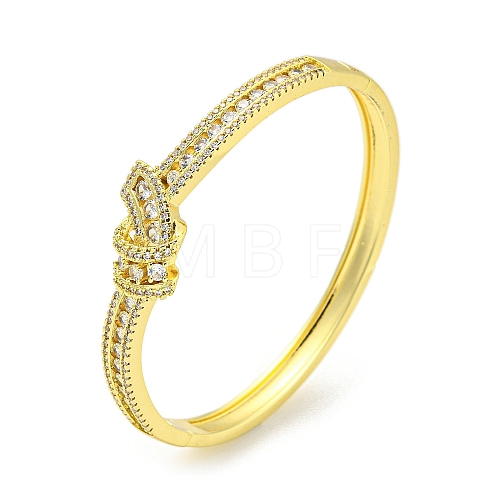 Knot Brass Pave Clear Cubic Zirconia Hinged Bangles for Women BJEW-Z062-01A-1