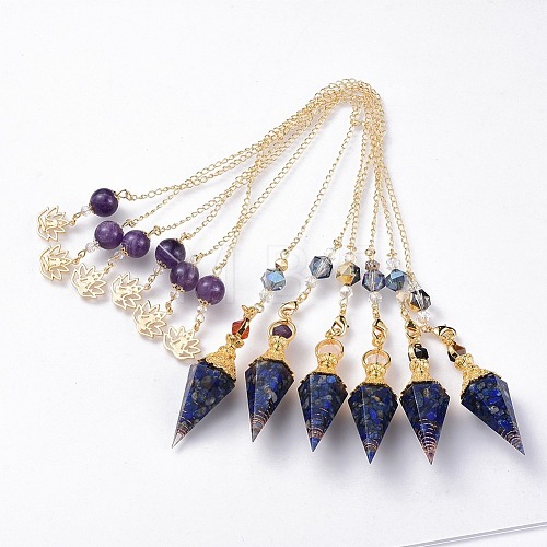 Resin Hexagonal Pointed Dowsing Pendulums(Brass Finding and Gemstone Inside) G-L521-A06-1