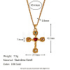 316L Surgical Stainless Steel Pave Colorful Cubic Zirconia Rose Flower Cross Pendant Necklaces for Women WG948D4-02-1