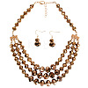 Glass Rondelle Beaded Multilayer Necklaces & Dangle Earrings Set for Women WG36B17-04-3