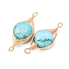 Natural Turquoise Faceted Hexagonal Cut Flat Round Links Connector Charms with Copper Herringbone Wire-Wrapped KK-Z152-07G-01-2