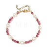 Faceted Round Gemstone & Natural Cultured Freshwater Pearl Beaded Bracelets for Women BJEW-JB14184-4