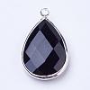 Silver Color Plated Brass Glass Teardrop Pendants GLAA-M006-A-12S-2