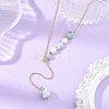 Natural Larimar Round Pendant Brass Cable Chain Lariat Y Necklaces with Natural Pearl for Women NJEW-JN06611-01-1