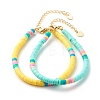 Handmade Polymer Clay Heishi Beaded Bracelets Set with Tiny Heart Charm for Women BJEW-JB07428-1