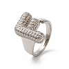 Letter Brass Micro Pave Clear Cubic Zirconia Open Cuff Ring for Women RJEW-N046-03F-P-1