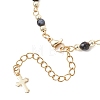 Faceted Dyed Natural Agate Round Beads & 304 Stainless Steel Tiny Cross Handmade Link Chain Necklaces NJEW-JN05842-02-5
