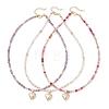3Pcs 3 Styles Brass Heart Locket Pendant Faceted Round  Natural Amethyst & Rose Quartz & Dyed Agate Beaded Necklaces NJEW-JN05737-2
