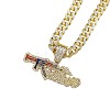 Hiphop Style Zinc Alloy Full Crystal Rhinestone Enamel Gun Shaped Pendant Cuban Link Chain Necklaces for Men WG2EDE4-01-3