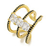 Square Rack Plating Brass Micro Pave Cubic Zirconia Wide Open Cuff Rings for Women RJEW-F162-14G-1