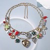Zinc Alloy & Porcelain & Glass & CCB Plastic Flower Heart Lock Pendant Double Layer Bib Necklaces FS-WGC767F-01-5